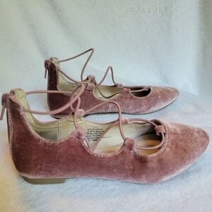 Stevies Lace Up Ballerina Velvet Flats Blush Pink Size 1 little girl